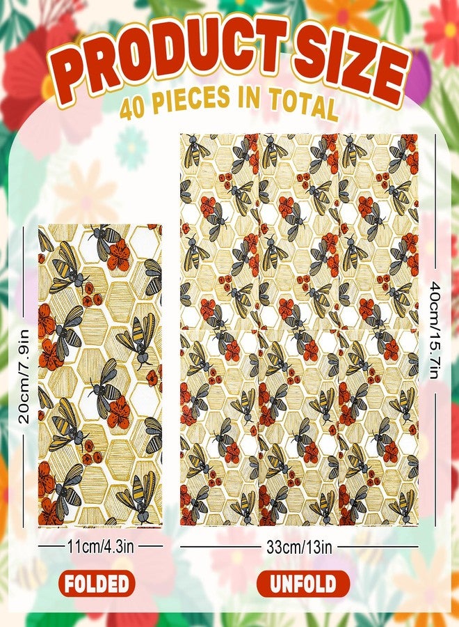 JarThenaAMCS مناديل ضيوف JarThenaAMCS، 40 قطعة، بتصميم النحل، مناديل ورقية للاستخدام مرة واحدة، مزينة بنقشة خلية النحل، مثالية للحمام، لوازم حفلات أعياد الميلاد الصيفية، وتزيين الطاولات. - Image 2